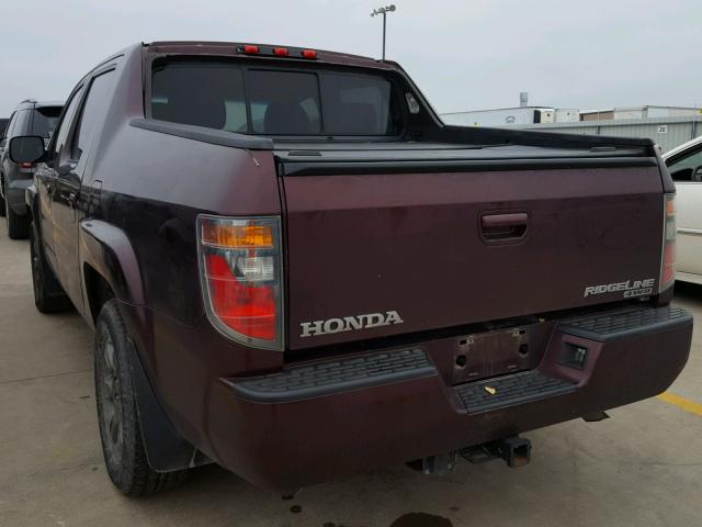 2HJYK16347H539646 - 2007 HONDA RIDGELINE MAROON photo 3