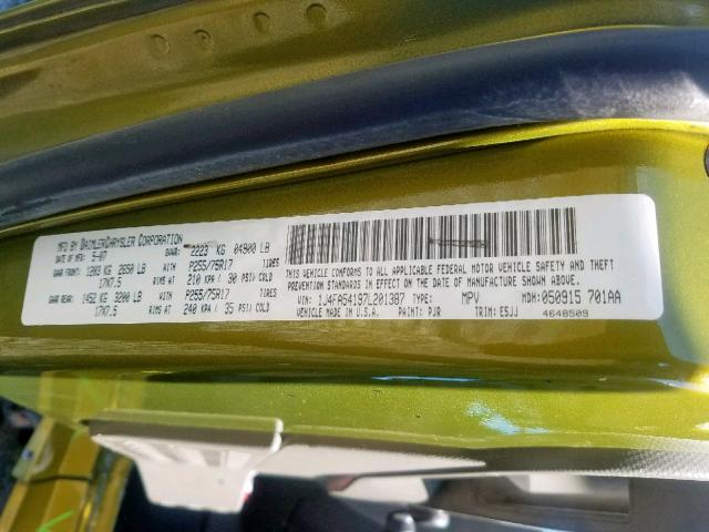 1J4FA54197L201387 - 2007 JEEP WRANGLER S GOLD photo 10