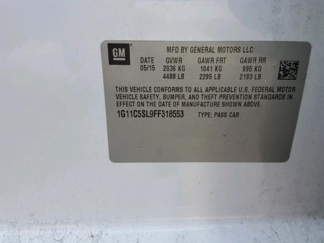 1G11C5SL9FF318553 - 2015 CHEVROLET MALIBU 1LT თეთრი ფოტო 10