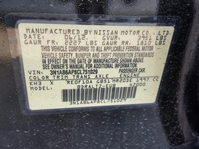 3N1AB6AP8CL751029 - 2012 NISSAN SENTRA 2.0 BLACK photo 10