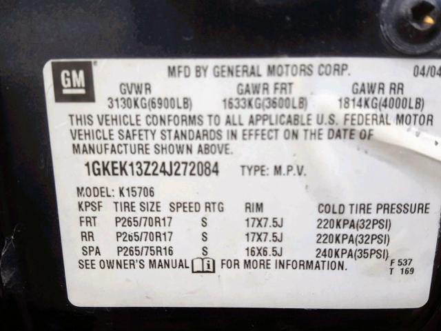 1GKEK13Z24J272084 - 2004 GMC YUKON GRAY photo 10