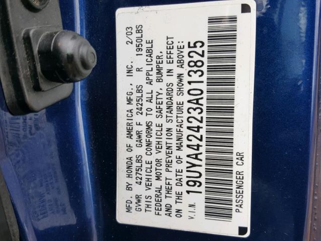 19UYA42423A013825 - 2003 ACURA 3.2CL BLUE photo 10