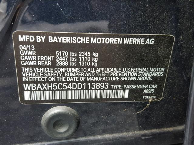 WBAXH5C54DD113893 - 2013 BMW 528 XI BLUE photo 10