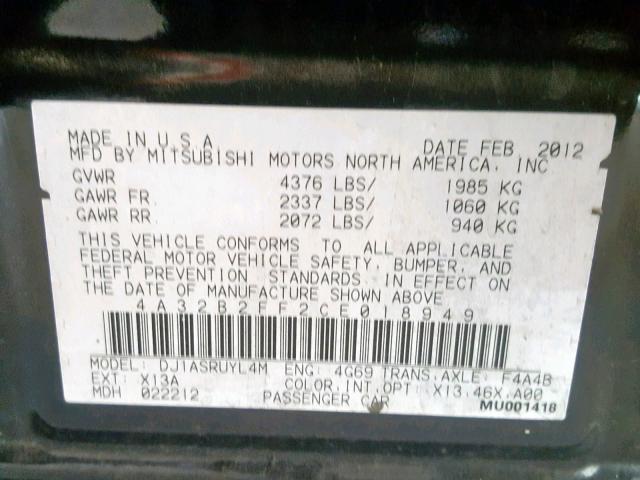 4A32B2FF2CE018949 - 2012 MITSUBISHI GALANT FE BLACK photo 10