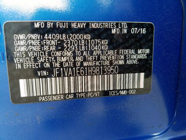 JF1VA1E61H9813950 - 2017 SUBARU WRX PREMIU BLUE photo 10