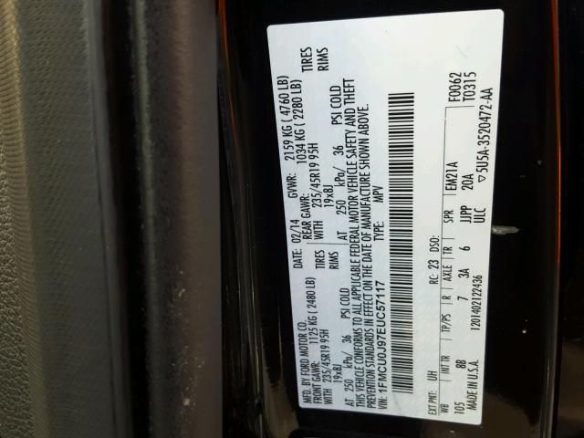 1FMCU0J97EUC57117 - 2014 FORD ESCAPE TIT BLACK photo 10