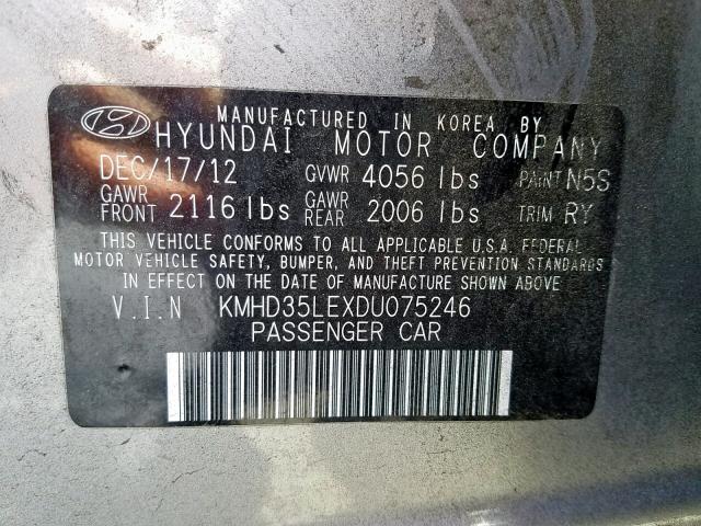 KMHD35LEXDU075246 - 2013 HYUNDAI ELANTRA GT GRAY photo 10