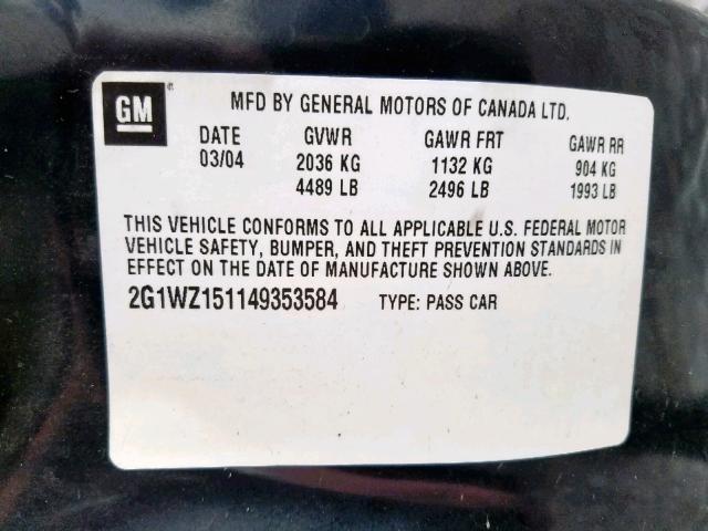 2G1WZ151149353584 - 2004 CHEVROLET MONTE CARL 黑色 照片 10