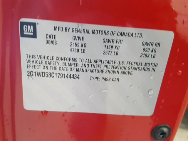 2G1WD58C179144434 - 2007 CHEVROLET IMPALA SUP Қызыл фото 10