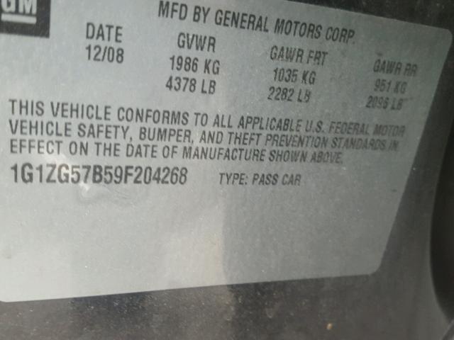 1G1ZG57B59F204268 - 2009 CHEVROLET MALIBU LS BLACK photo 10