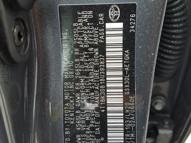 4T1BK3DB1BU393837 - 2011 TOYOTA AVALON BAS 灰色 照片 10