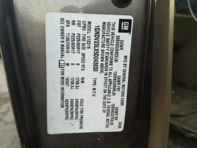 1GNDV23LX5D243830 - 2005 CHEVROLET UPLANDER L ოქროსფერი ფოტო 10