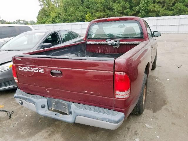 1B7FL26PX1S215215 - 2001 DODGE DAKOTA MAROON photo 4