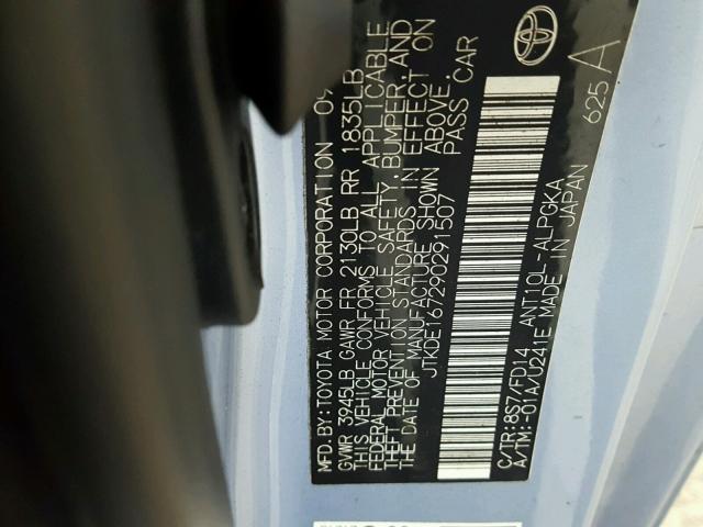 JTKDE167290291507 - 2009 TOYOTA SCION TC ლურჯი ფოტო 10