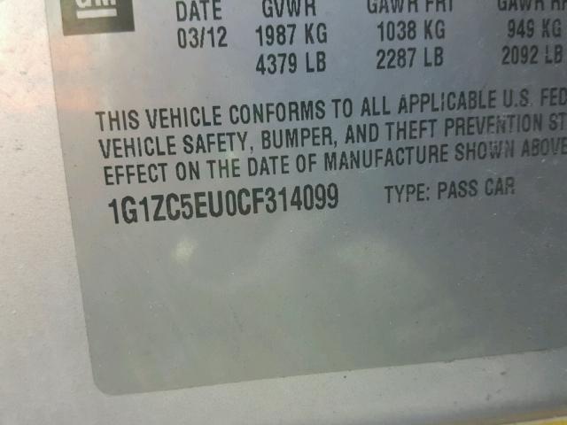 1G1ZC5EU0CF314099 - 2012 CHEVROLET MALIBU 1LT SILVER photo 10