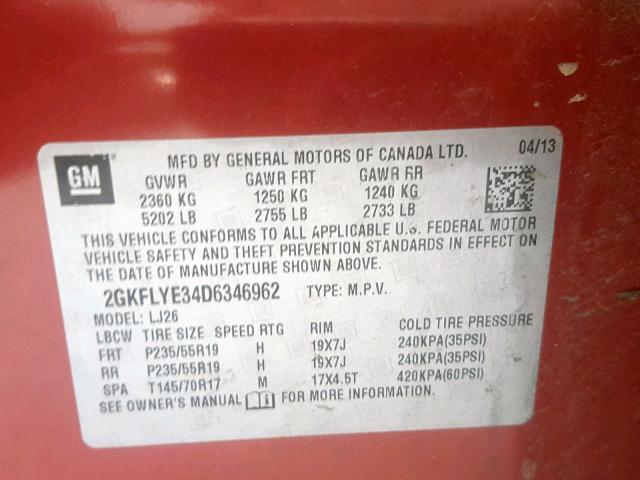 2GKFLYE34D6346962 - 2013 GMC TERRAIN DE RED photo 10