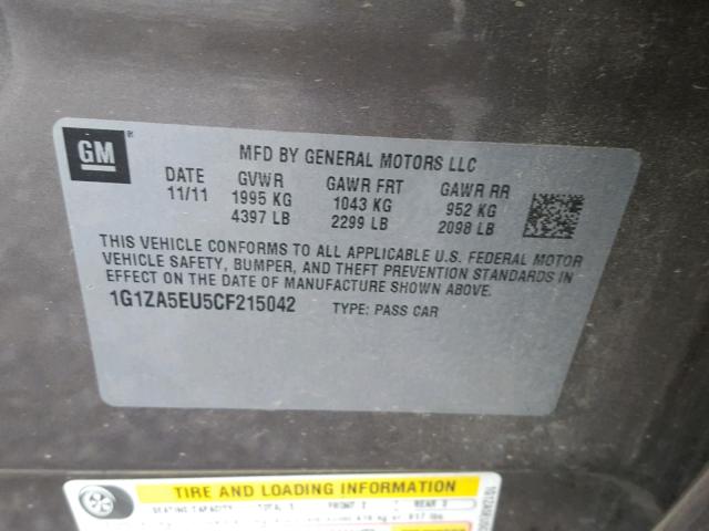 1G1ZA5EU5CF215042 - 2012 CHEVROLET MALIBU LS 灰色 照片 10