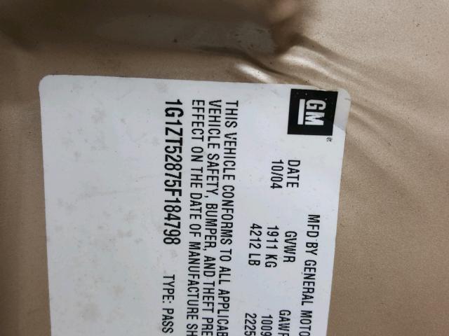 1G1ZT52875F184798 - 2005 CHEVROLET MALIBU LS 棕色 照片 10