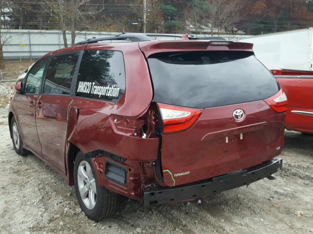 5TDKZ3DC9JS956791 - 2018 TOYOTA SIENNA LE BURGUNDY photo 3