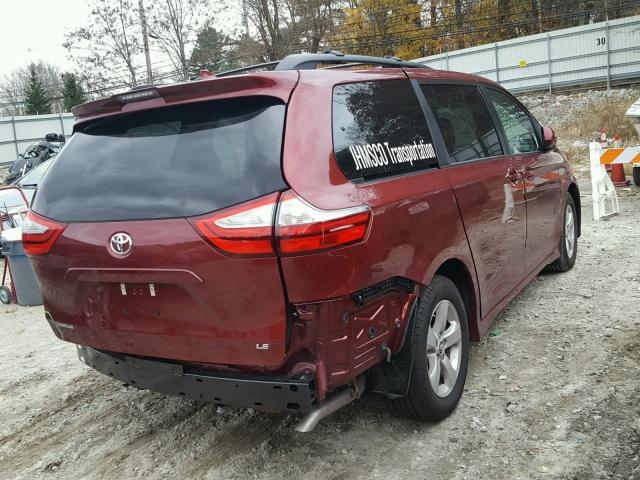 5TDKZ3DC9JS956791 - 2018 TOYOTA SIENNA LE BURGUNDY photo 4