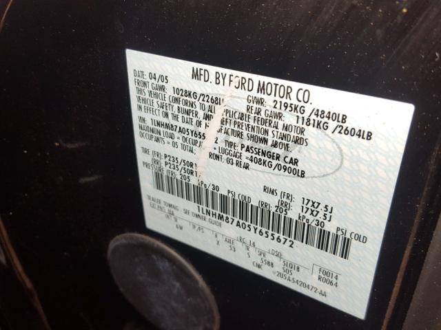 1LNHM87A05Y655672 - 2005 LINCOLN LS BLACK photo 10
