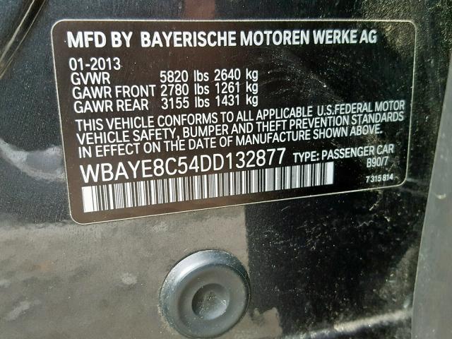 WBAYE8C54DD132877 - 2013 BMW 750LI BLACK photo 10