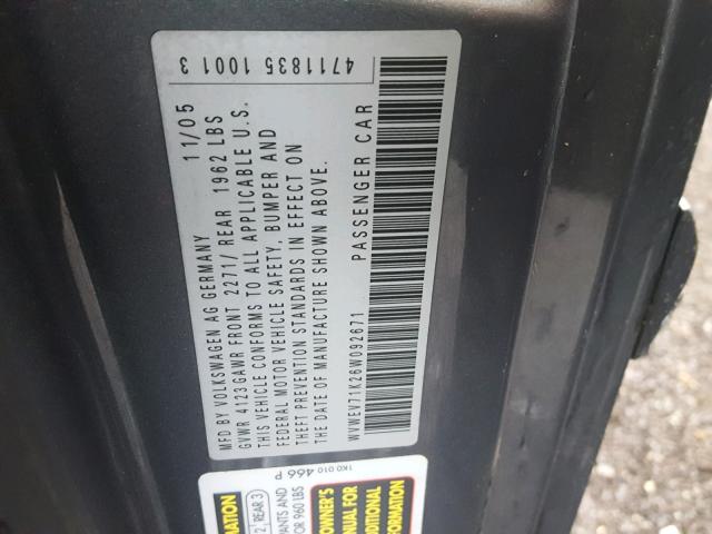 WVWEV71K26W092671 - 2006 VOLKSWAGEN NEW GTI GRAY photo 10