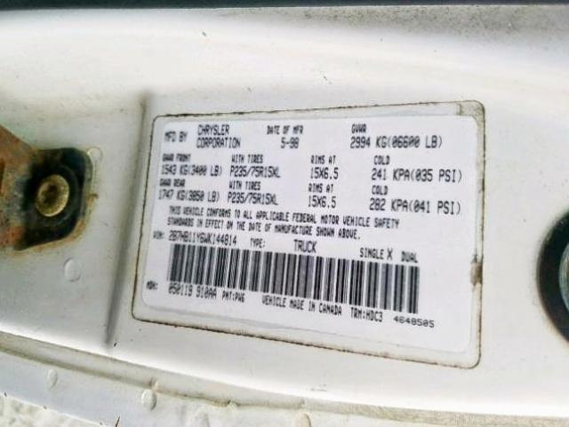 2B7HB11Y6WK144814 - 1998 DODGE RAM VAN B1 WHITE photo 10