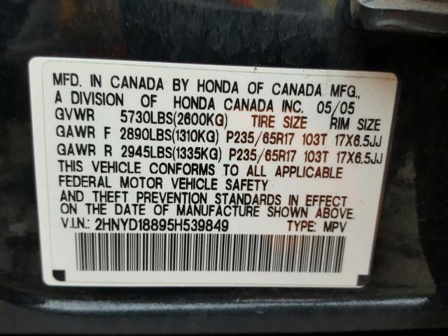 2HNYD18895H539849 - 2005 ACURA MDX TOURIN BLACK photo 10