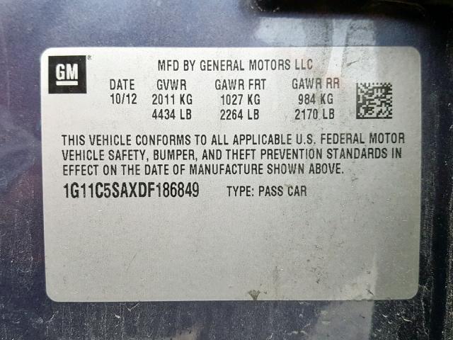 1G11C5SAXDF186849 - 2013 CHEVROLET MALIBU 1LT BLUE photo 10