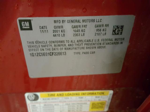 1G1ZC5E01CF226613 - 2012 CHEVROLET MALIBU 1LT 红色 照片 10