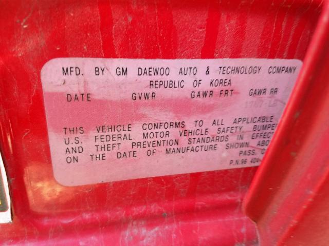 KL1TD62605B455116 - 2005 CHEVROLET AVEO BASE Қызыл фото 10