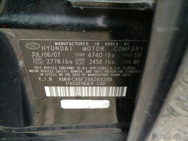 KMHFC46F28A264388 - 2008 HYUNDAI AZERA SE BLACK photo 10