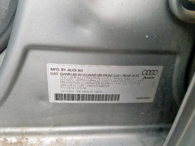 WAUKF78E58A091804 - 2008 AUDI A4 2.0T AV CHARCOAL photo 10