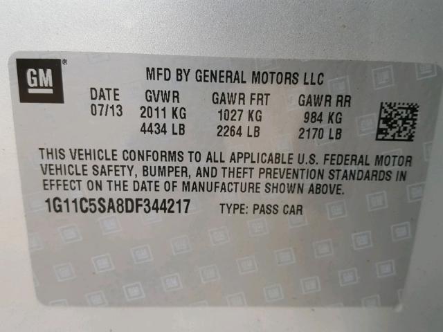 1G11C5SA8DF344217 - 2013 CHEVROLET MALIBU 1LT SILVER photo 10