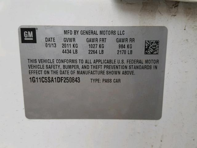 1G11C5SA1DF250843 - 2013 CHEVROLET MALIBU 1LT WHITE photo 10