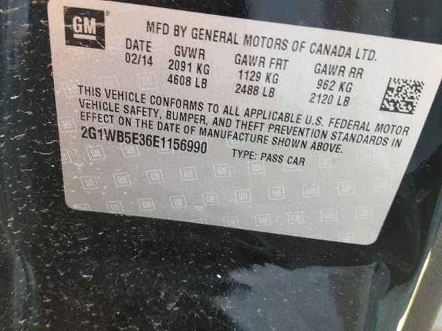 2G1WB5E36E1156990 - 2014 CHEVROLET IMPALA LIM BLACK photo 10