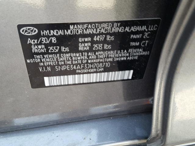 5NPE34AF3JH708710 - 2018 HYUNDAI SONATA SPO GRAY photo 10