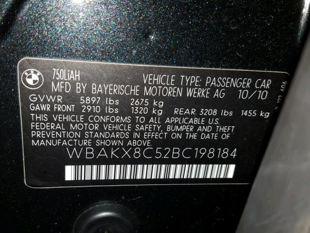 WBAKX8C52BC198184 - 2011 BMW 750 LI BLACK photo 10