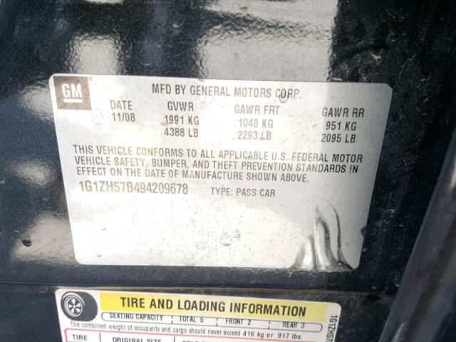 1G1ZH57B494209678 - 2009 CHEVROLET MALIBU 1LT BLACK photo 10