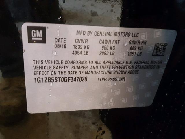 1G1ZB5ST0GF347026 - 2016 CHEVROLET MALIBU LS BLACK photo 10