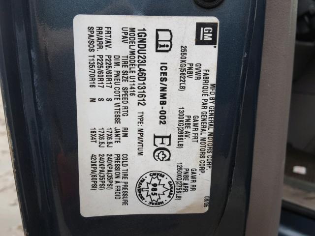 1GNDU23L46D131612 - 2006 CHEVROLET UPLANDER L Boz foto 10