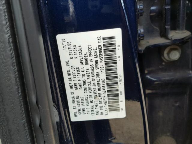 1HGCP2F45BA065083 - 2011 HONDA ACCORD LXP BLUE photo 10