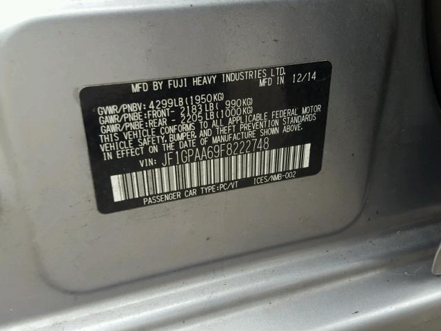 JF1GPAA69F8222748 - 2015 SUBARU IMPREZA BA SILVER photo 10