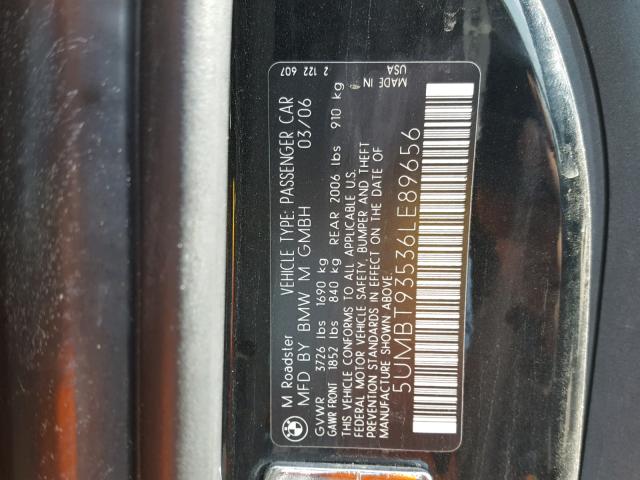 5UMBT93536LE89656 - 2006 BMW M ROADSTER BLACK photo 10