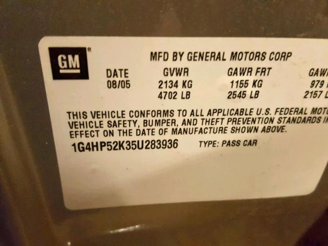 1G4HP52K35U283936 - 2005 BUICK LESABRE CU SILVER photo 10