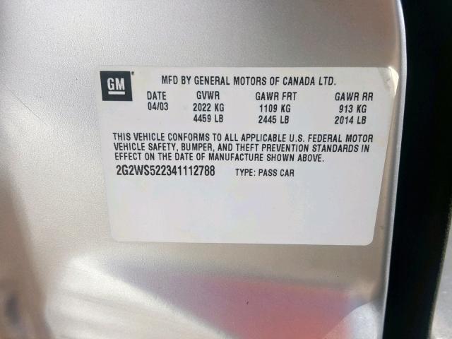 2G2WS522341112788 - 2004 PONTIAC GRAND PRIX SILVER photo 10