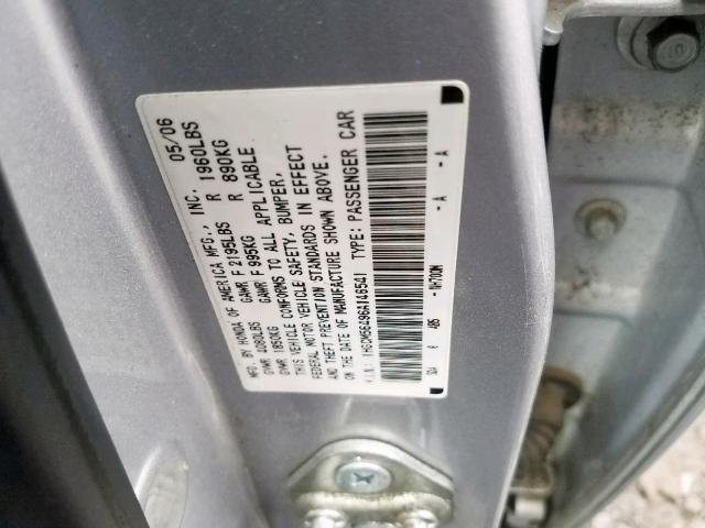 1HGCM56496A146541 - 2006 HONDA ACCORD LX SILVER photo 10