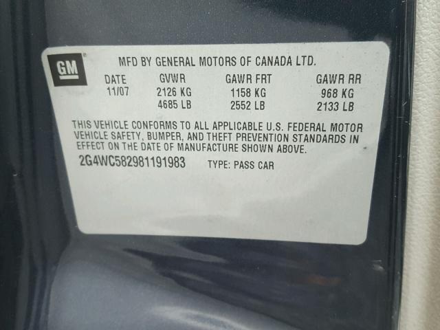 2G4WC582981191983 - 2008 BUICK LACROSSE C BLUE photo 10