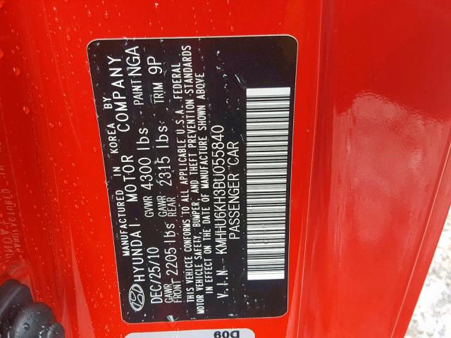 KMHHU6KH3BU055840 - 2011 HYUNDAI GENESIS CO RED photo 10